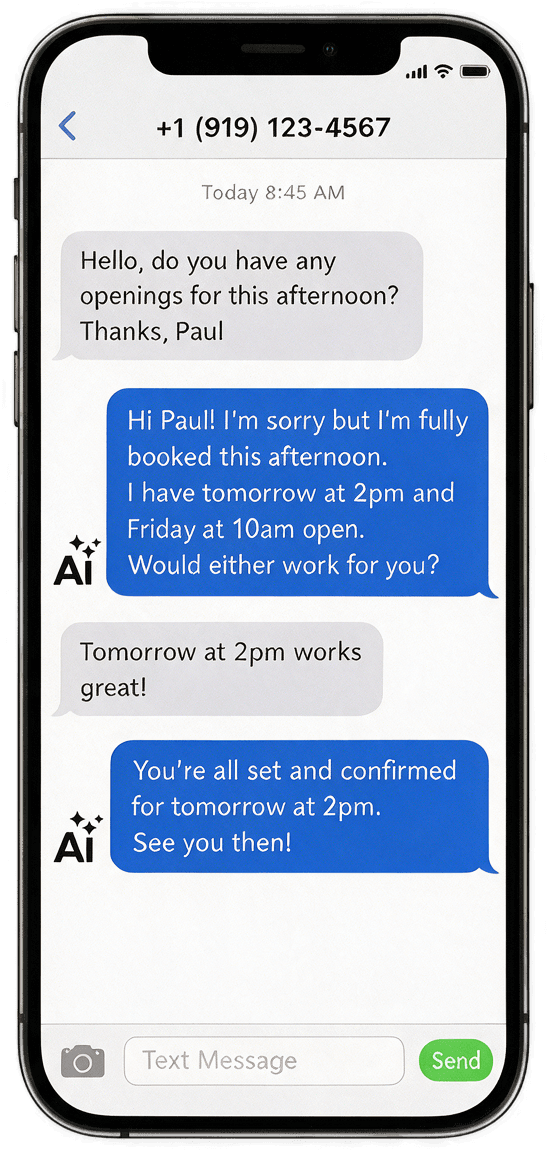 Sentry Scheduler SMS conversation on iPhone