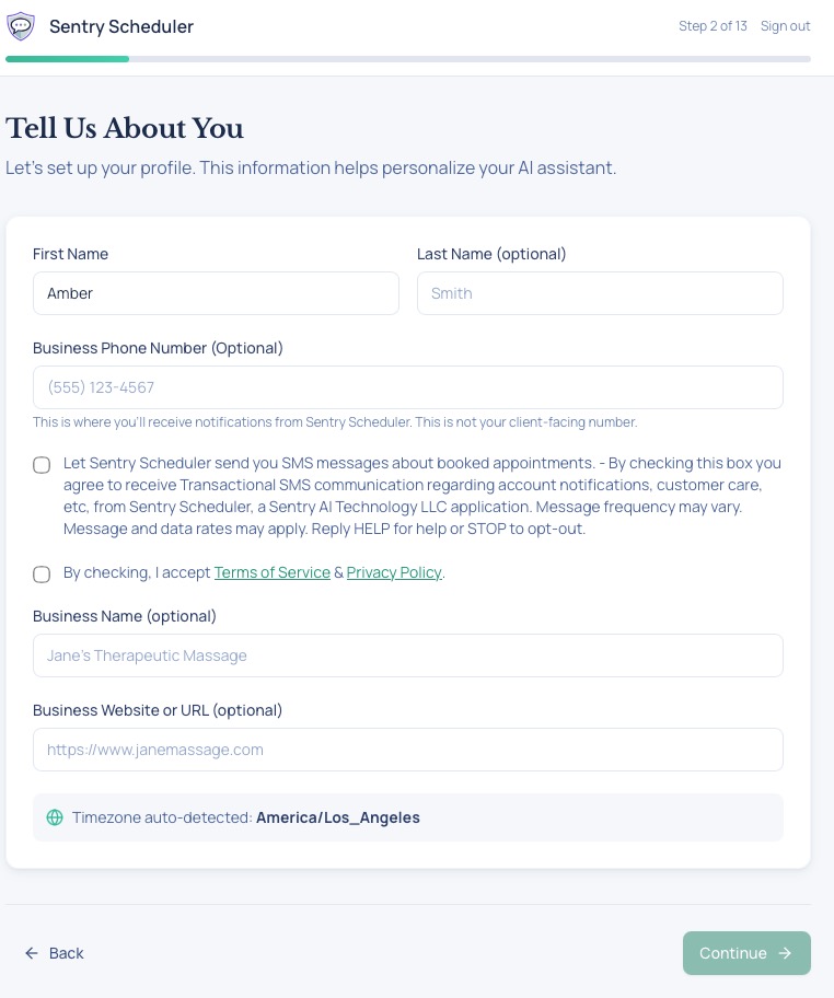 Sentry Scheduler onboarding opt-in checkbox